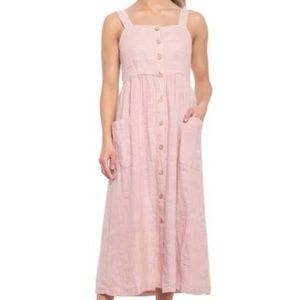 Pink button down linen dress by Rachel Zoe.